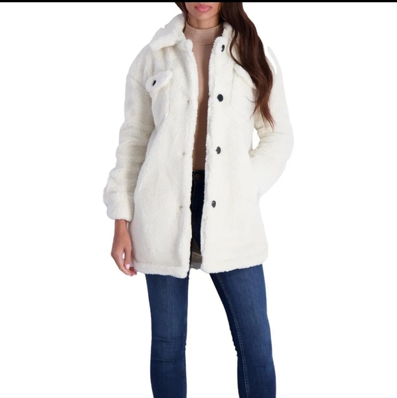 Lucky Brand FAUX FUR Long Sleeve Button Up Coat Designer #691 - Picture 5 of 14